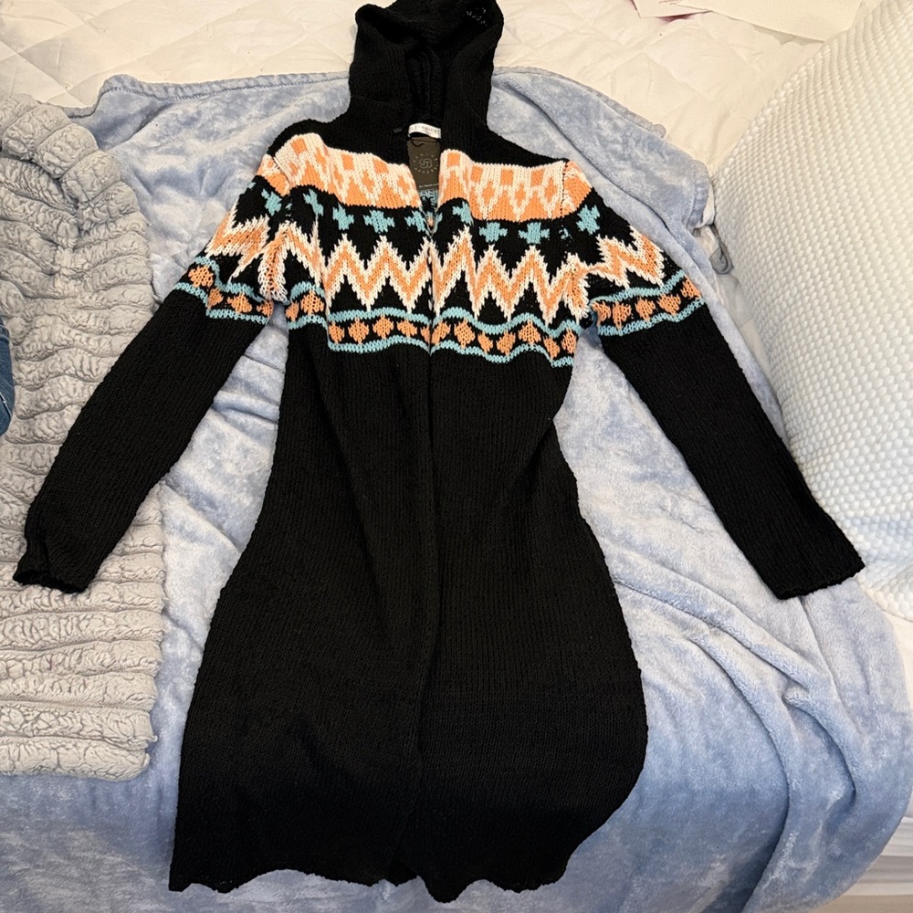 Black and Multicolor Knit Sweater Dress